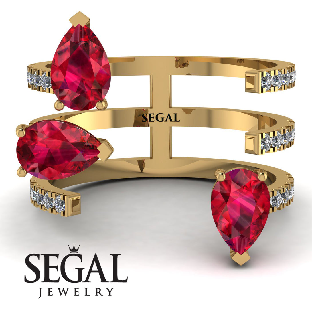 Pear Shape Ruby Glam Open Ring - Quinn No. 10