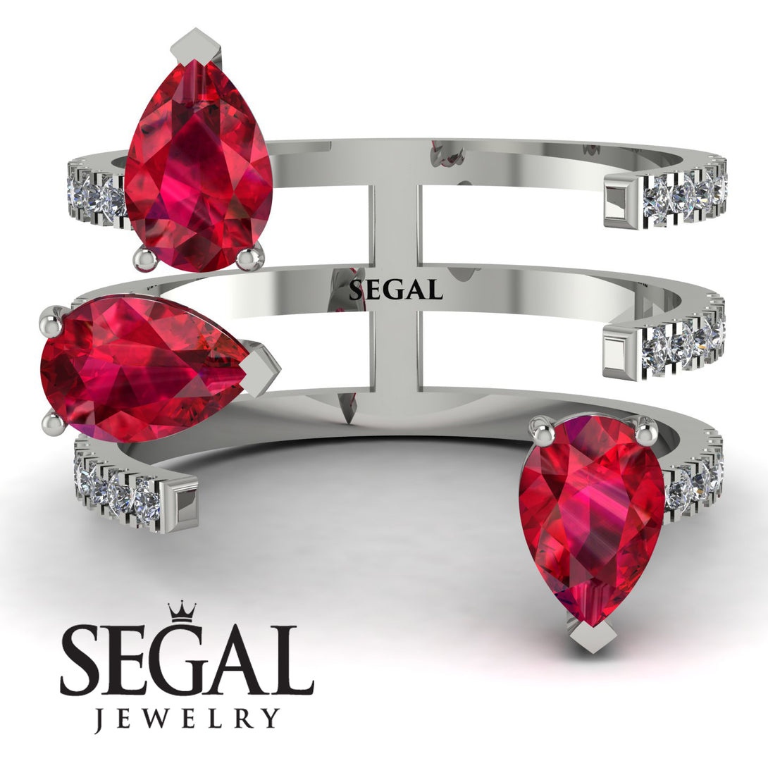Pear Shape Ruby Glam Open Ring - Quinn No. 12