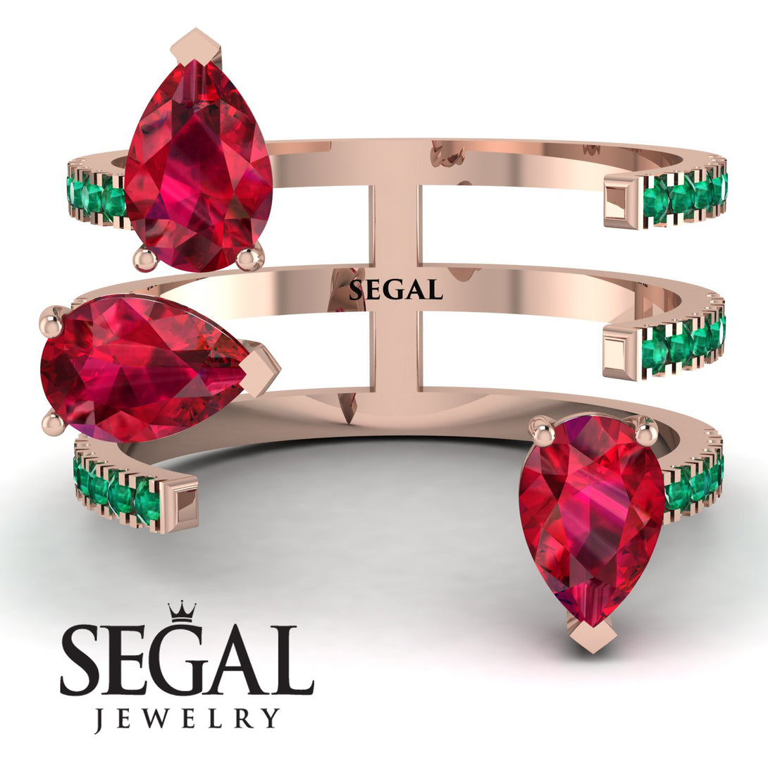 Pear Shape Ruby Glam Open Ring - Quinn No. 26