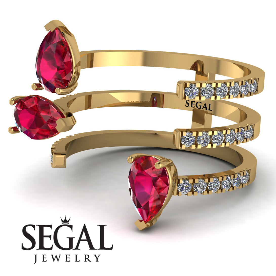 Pear Shape Ruby Glam Open Ring - Quinn No. 10