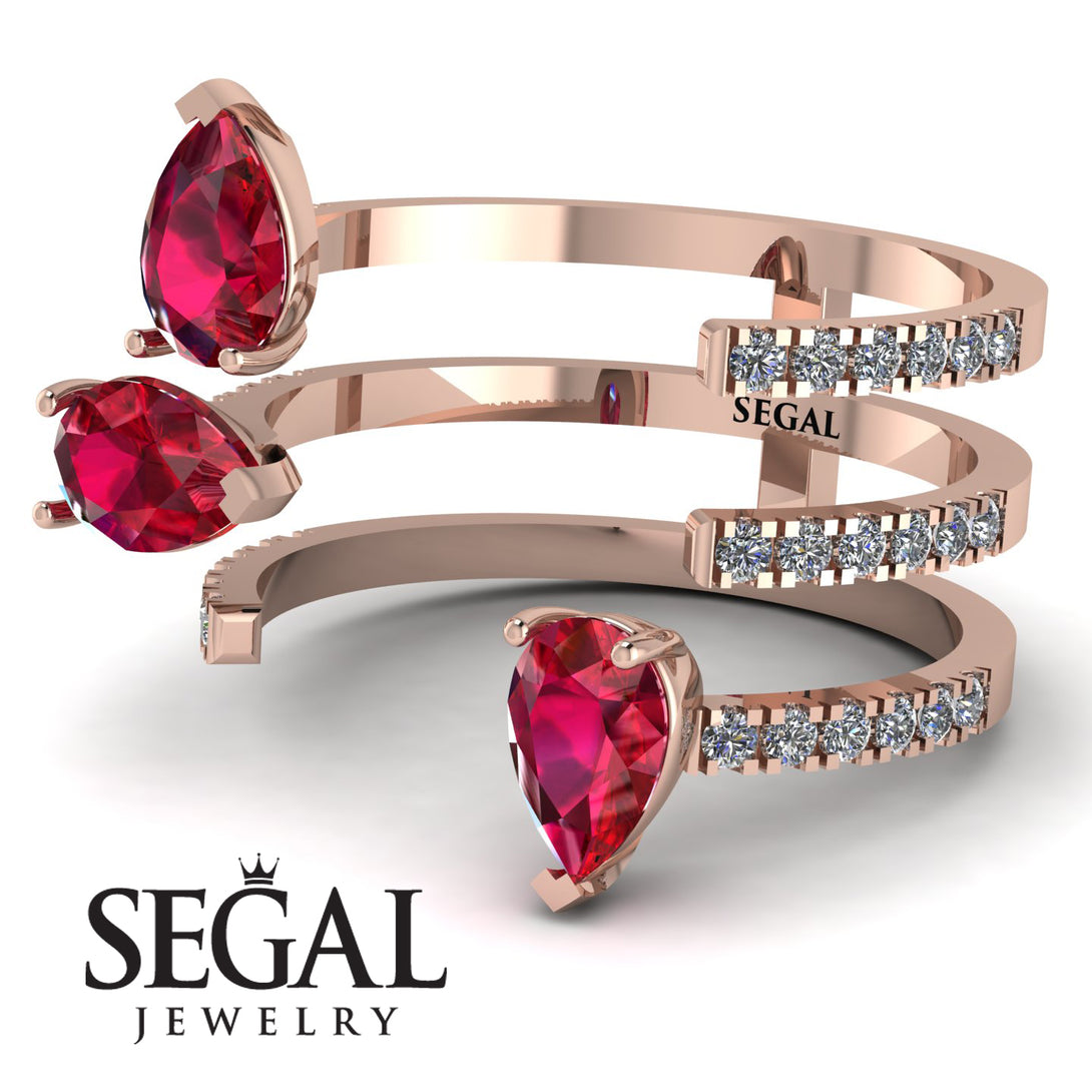 Pear Shape Ruby Glam Open Ring - Quinn No. 11