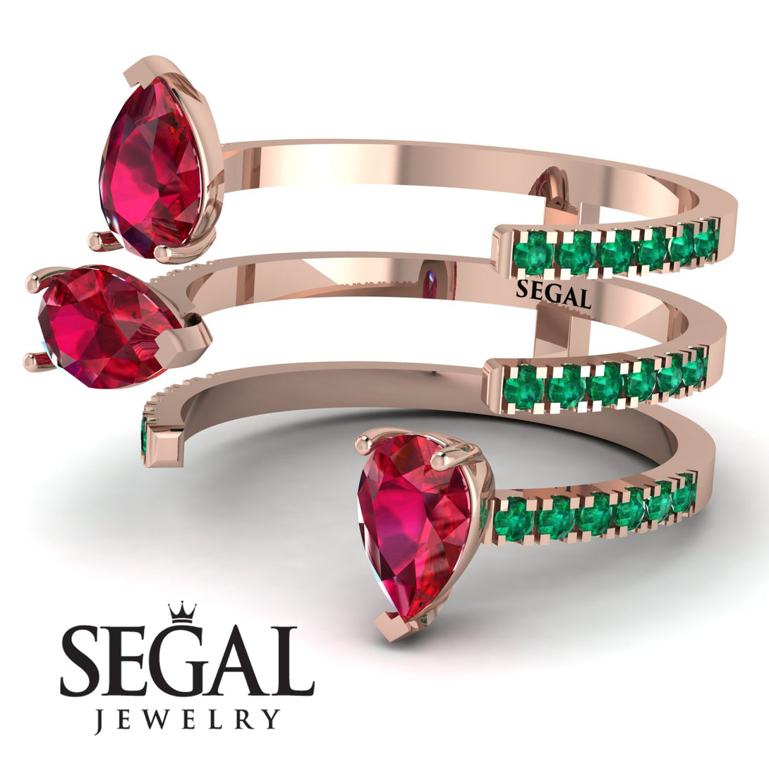 Pear Shape Ruby Glam Open Ring - Quinn No. 26