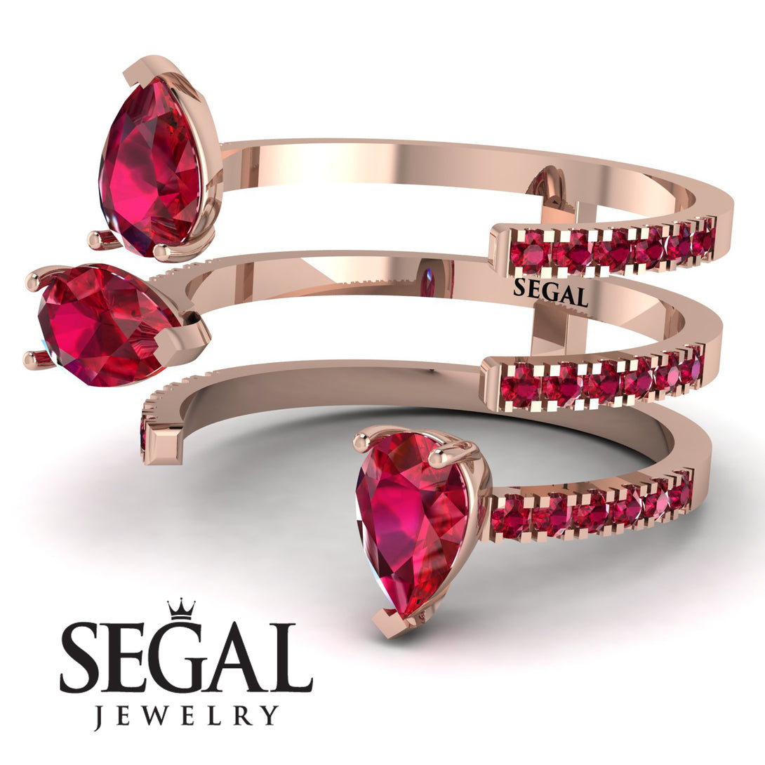 Pear Shape Ruby Glam Open Ring - Quinn No. 56