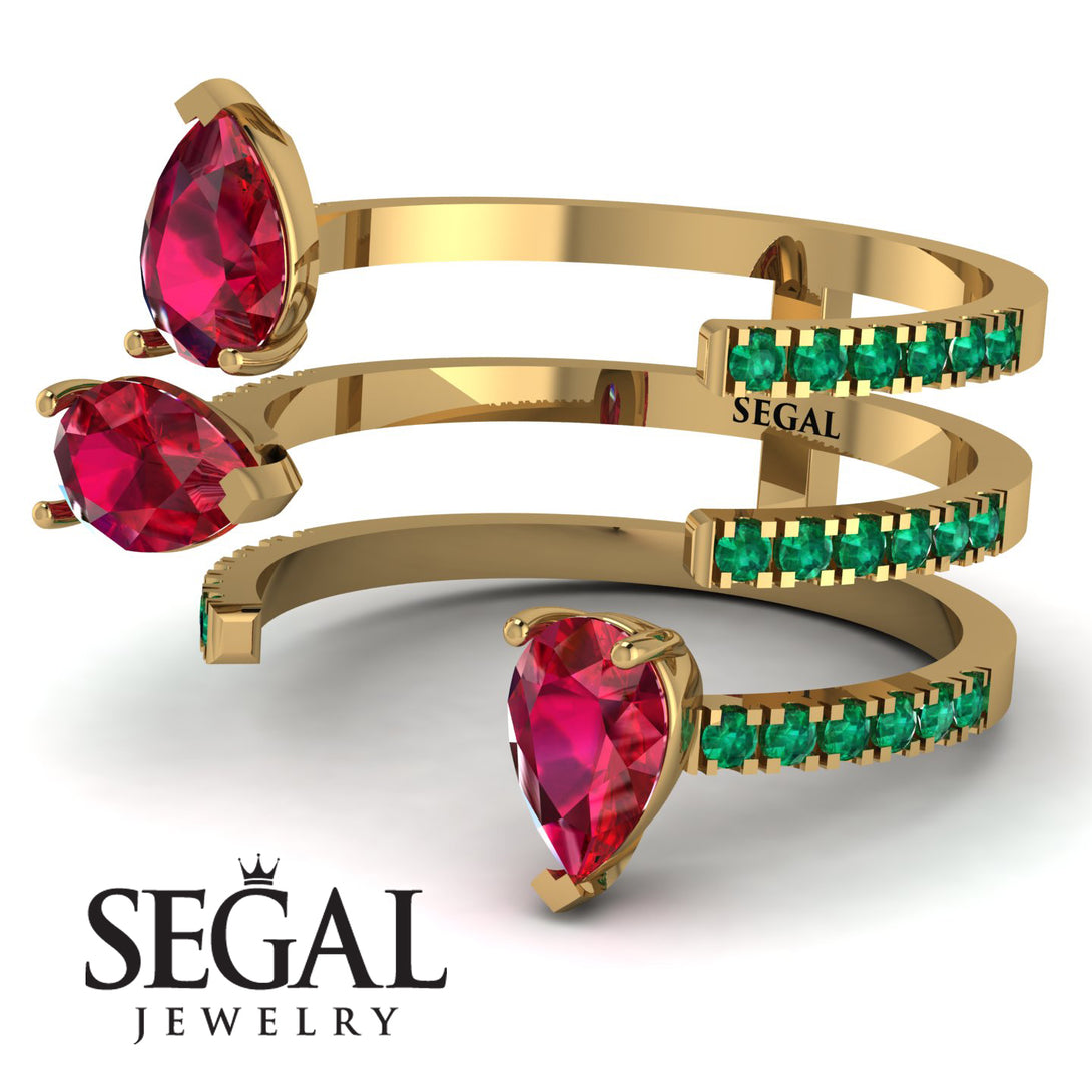 Pear Shape Ruby Glam Open Ring - Quinn No. 25