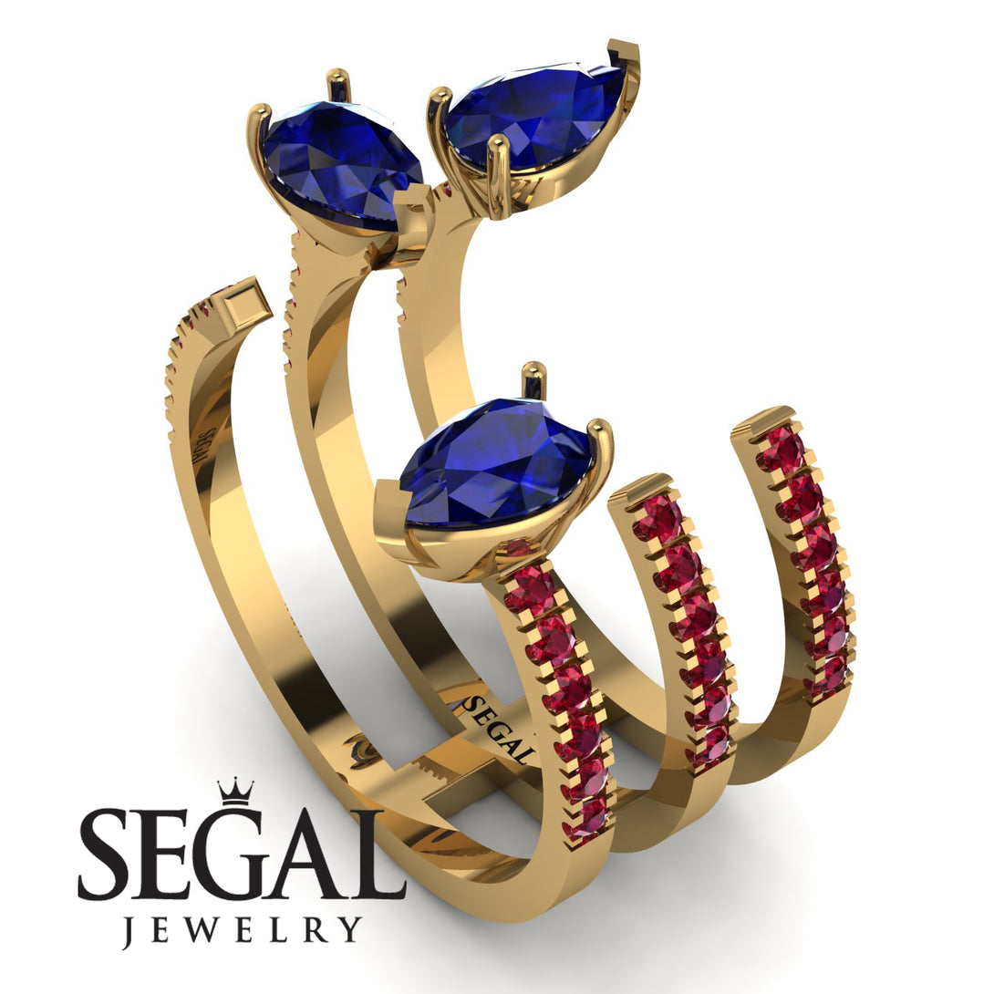 Pear Shape Sapphire Glam Open Ring - Quinn No. 58