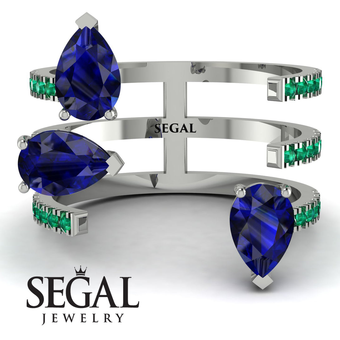Pear Shape Sapphire Glam Open Ring - Quinn No. 30