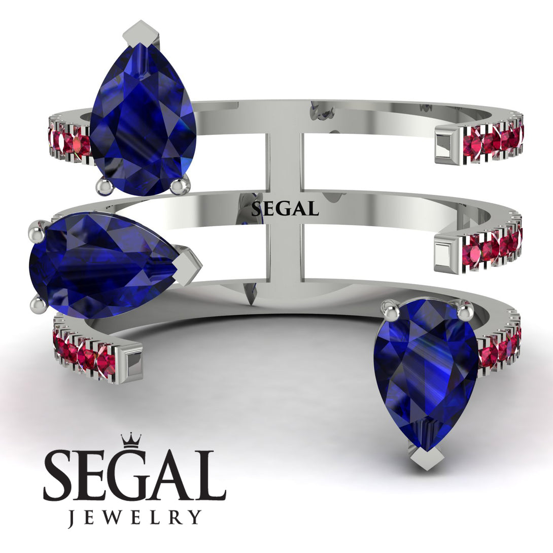 Pear Shape Sapphire Glam Open Ring - Quinn No. 60