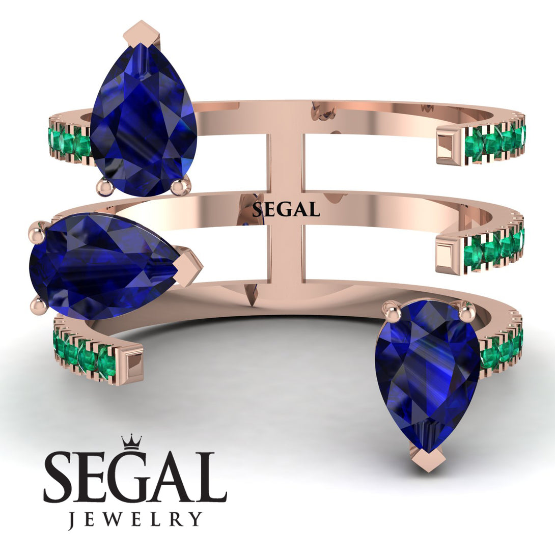 Pear Shape Sapphire Glam Open Ring - Quinn No. 29