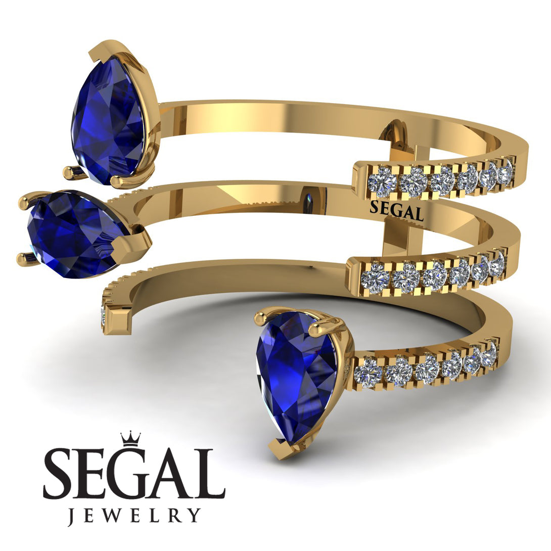 Pear Shape Sapphire Glam Open Ring - Quinn No. 13