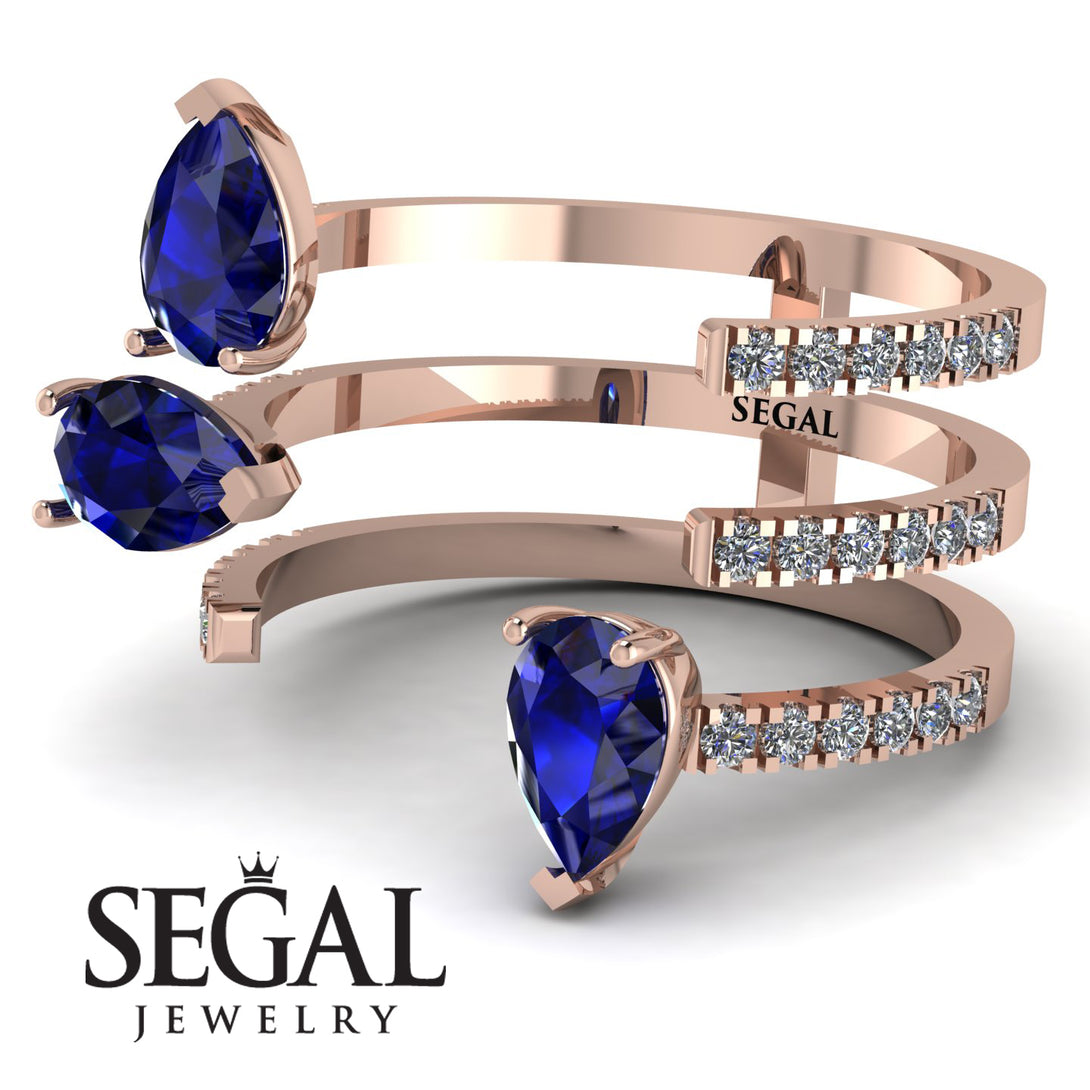 Pear Shape Sapphire Glam Open Ring - Quinn No. 14