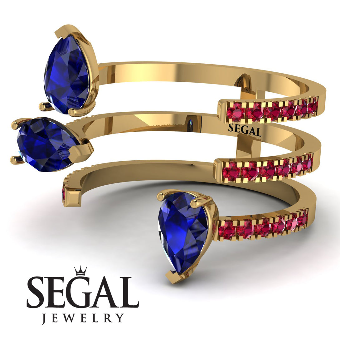 Pear Shape Sapphire Glam Open Ring - Quinn No. 58