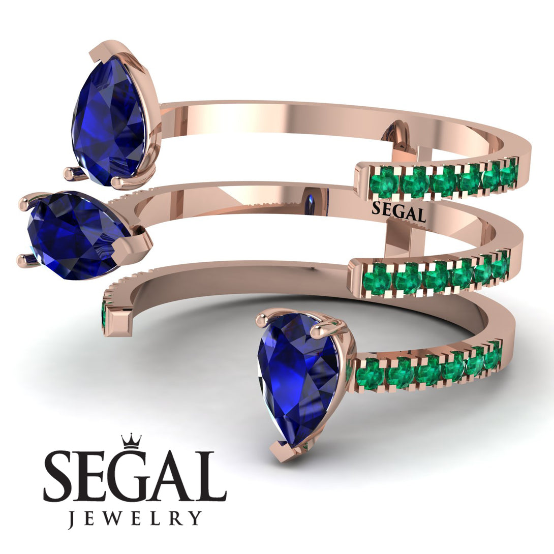Pear Shape Sapphire Glam Open Ring - Quinn No. 29