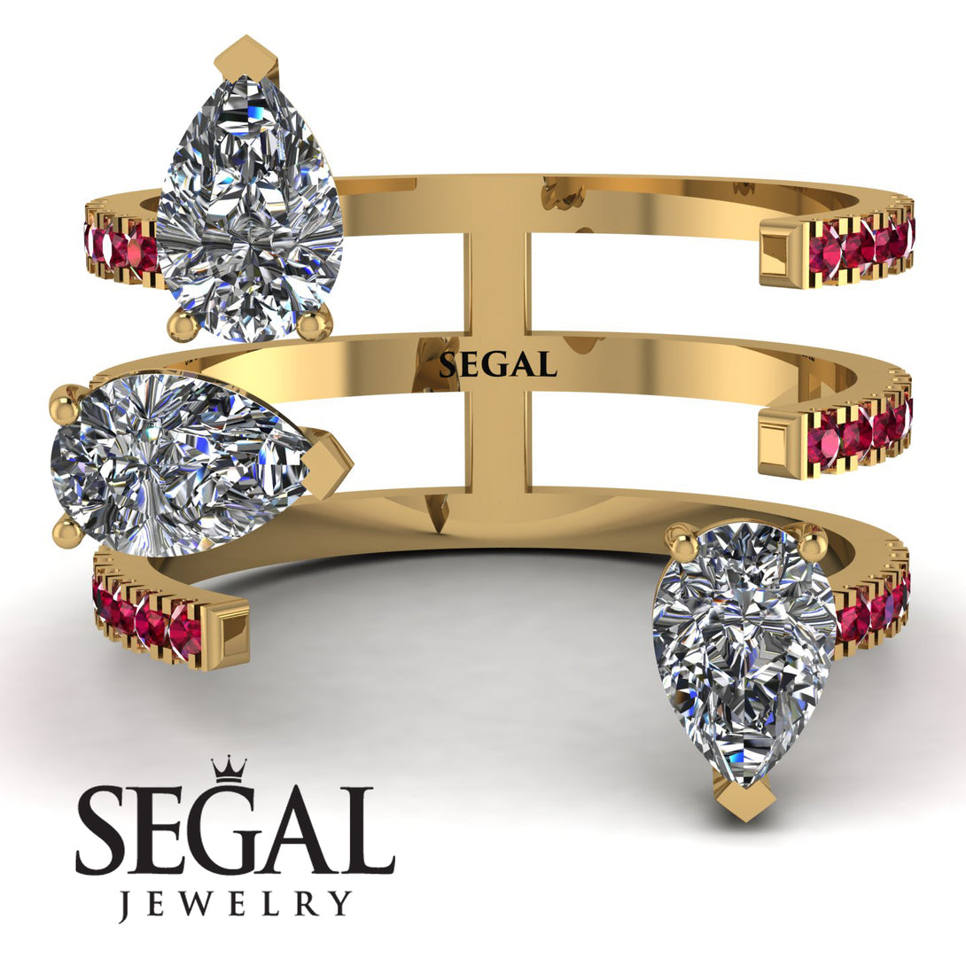 Pear Shape Diamond Glam Open Ring - Quinn No. 46