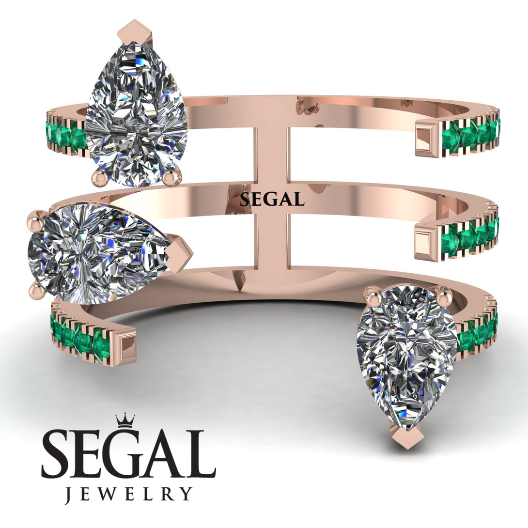 Pear Shape Diamond Glam Open Ring - Quinn No. 17
