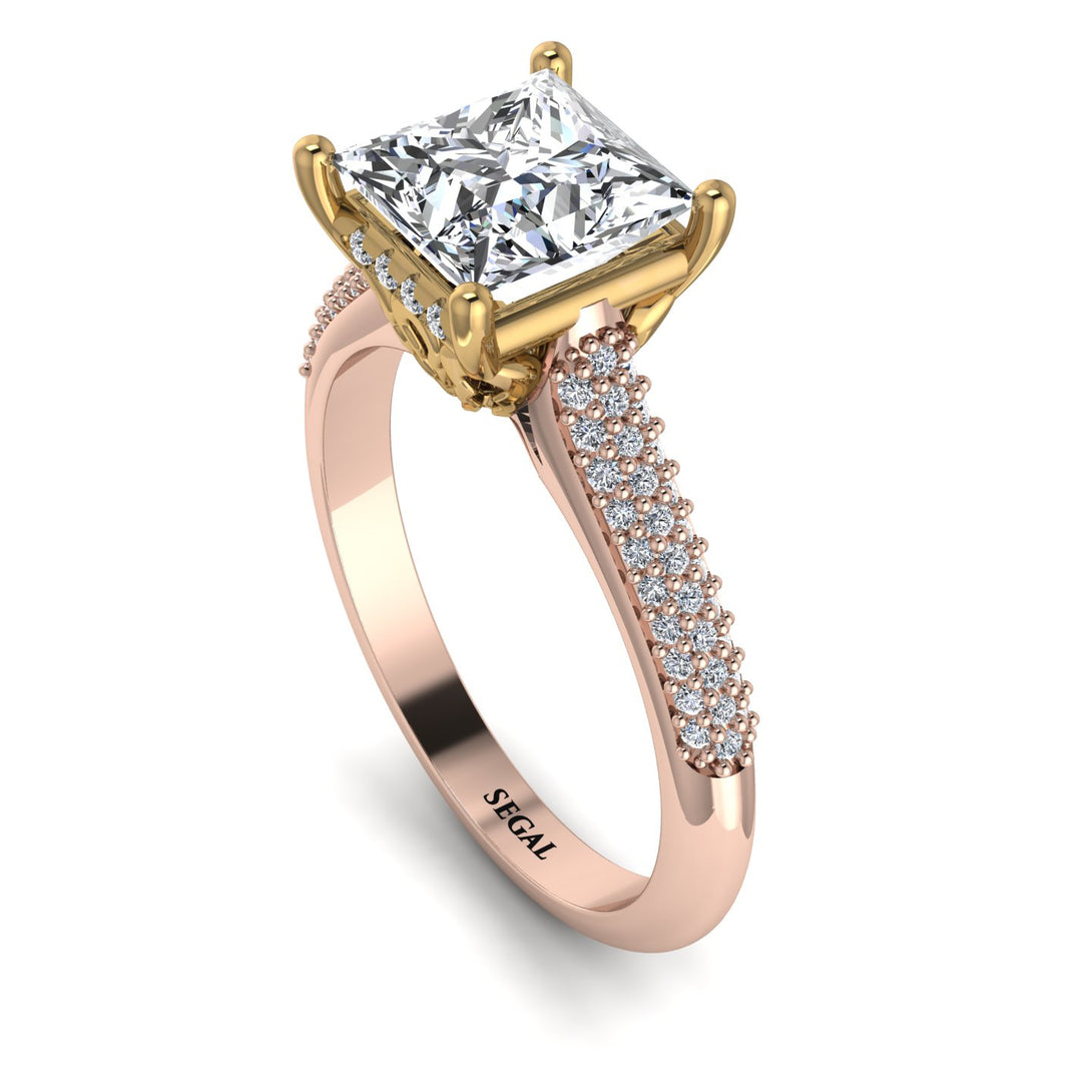 Two Tones Luxury Pave Princess Cut Diamond Engagement Ring With Hidden Stone - Sabrina No. 76