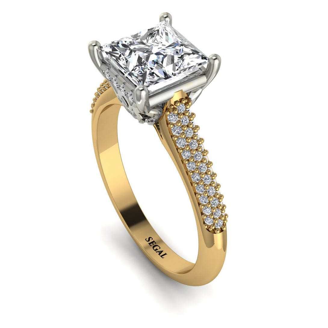 Two Tones Luxury Pave Princess Cut Diamond Engagement Ring With Hidden Stone - Sabrina No. 77