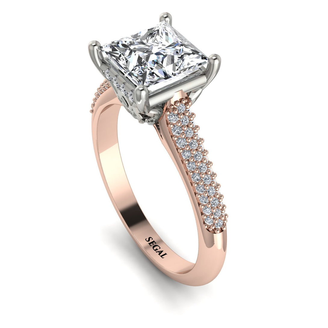Two Tones Luxury Pave Princess Cut Diamond Engagement Ring With Hidden Stone - Sabrina No. 78