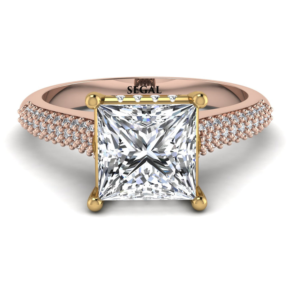 Two Tones Luxury Pave Princess Cut Diamond Engagement Ring With Hidden Stone - Sabrina No. 76