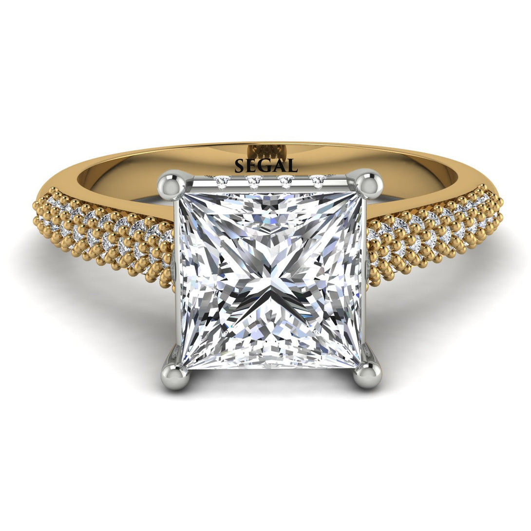Two Tones Luxury Pave Princess Cut Diamond Engagement Ring With Hidden Stone - Sabrina No. 77