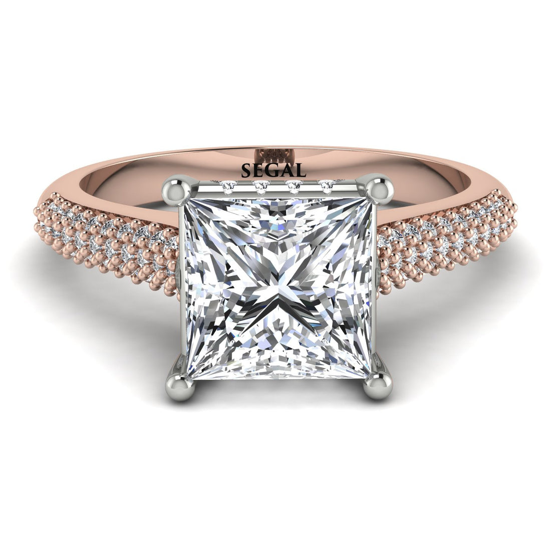 Two Tones Luxury Pave Princess Cut Diamond Engagement Ring With Hidden Stone - Sabrina No. 78