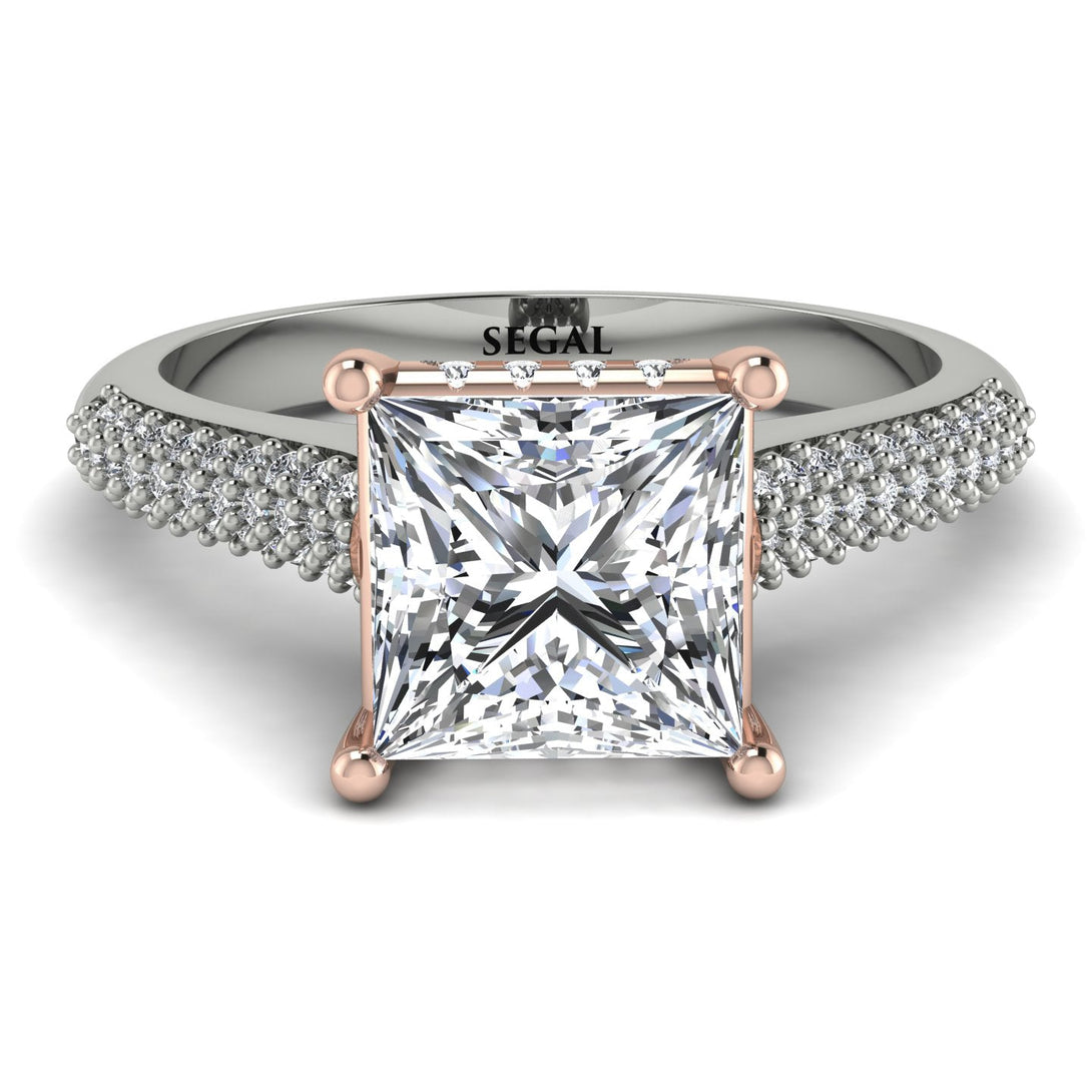 Two Tones Luxury Pave Princess Cut Diamond Engagement Ring With Hidden Stone - Sabrina No. 78