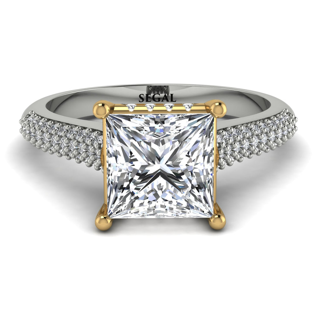 Two Tones Luxury Pave Princess Cut Diamond Engagement Ring With Hidden Stone - Sabrina No. 77