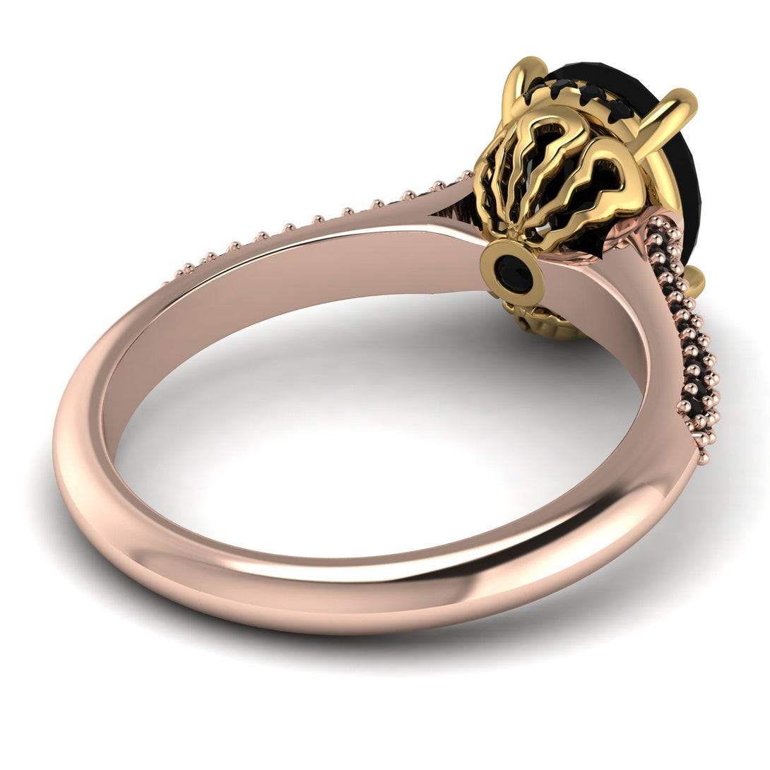 Two Tones Luxury Pave Oval Cut Black Diamond Engagement Ring With Hidden Stone - Ophelia No. 79