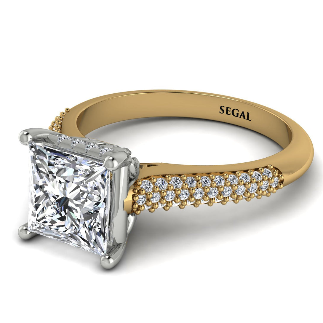 Two Tones Luxury Pave Princess Cut Diamond Engagement Ring With Hidden Stone - Sabrina No. 77