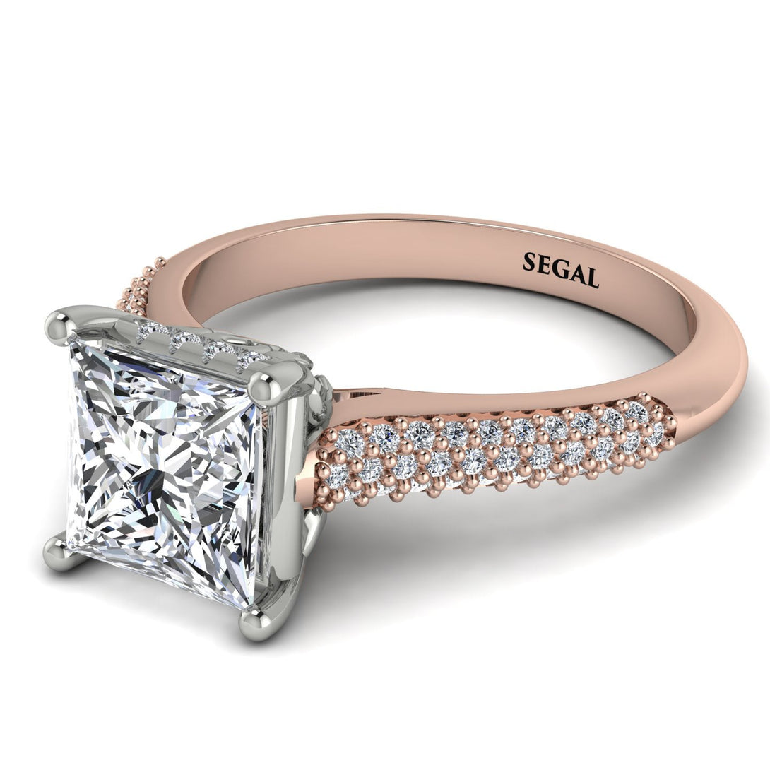 Two Tones Luxury Pave Princess Cut Diamond Engagement Ring With Hidden Stone - Sabrina No. 78