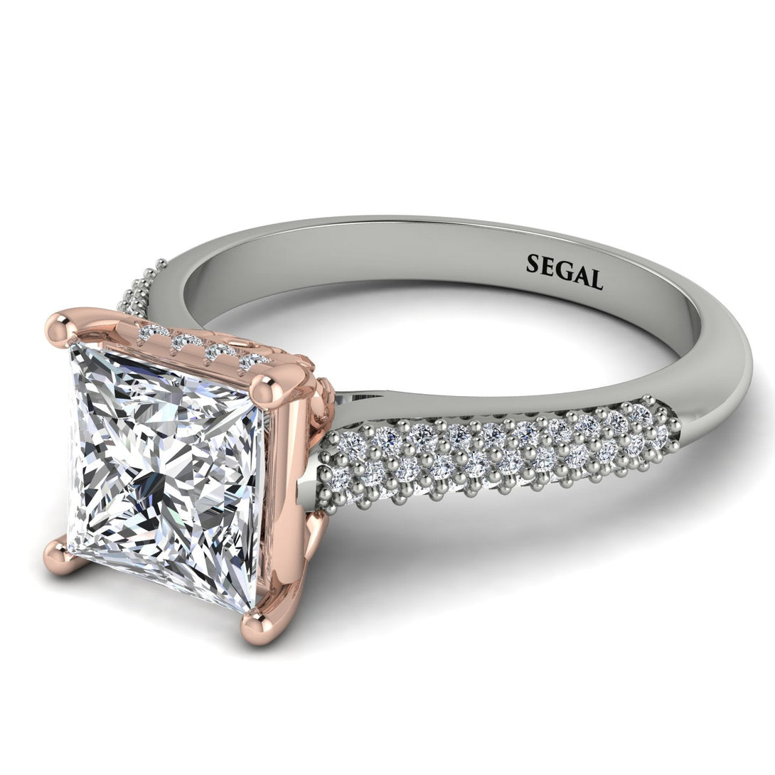 Two Tones Luxury Pave Princess Cut Diamond Engagement Ring With Hidden Stone - Sabrina No. 78