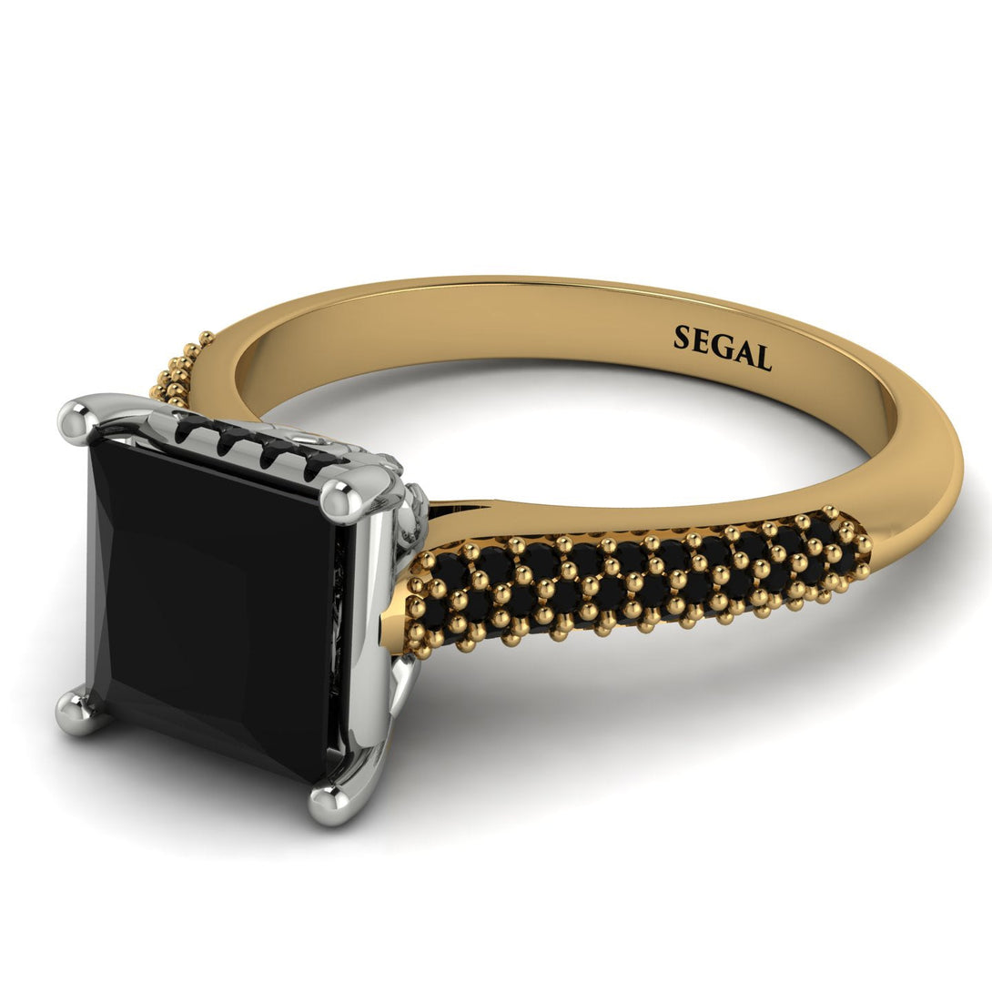 Two Tones Luxury Pave Princess Cut Black Diamond Engagement Ring With Hidden Stone - Sabrina No. 80