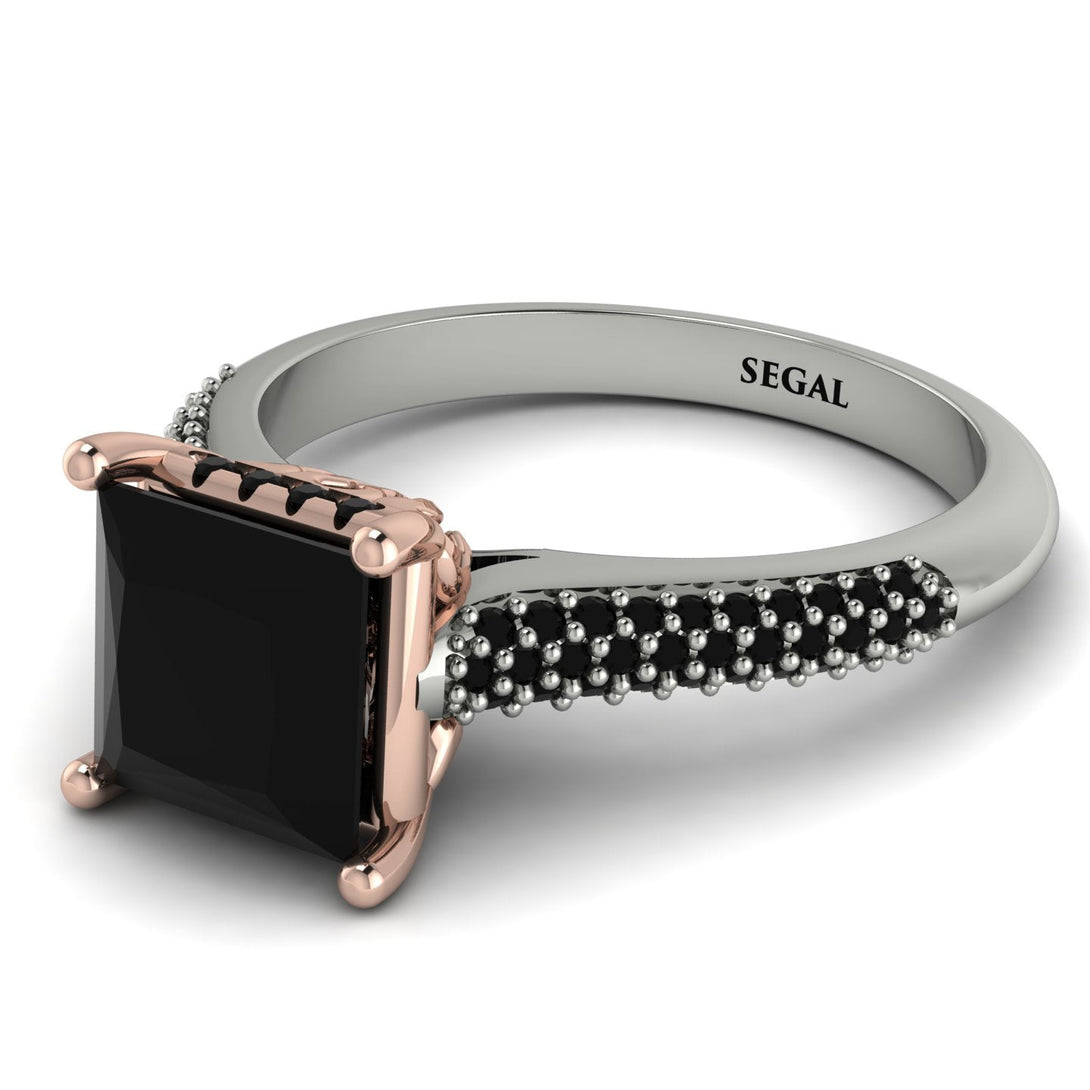 Two Tones Luxury Pave Princess Cut Black Diamond Engagement Ring With Hidden Stone - Sabrina No. 81