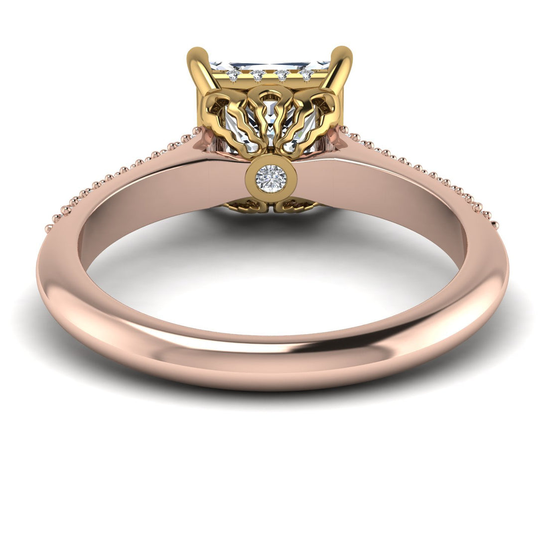 Two Tones Luxury Pave Princess Cut Diamond Engagement Ring With Hidden Stone - Sabrina No. 76