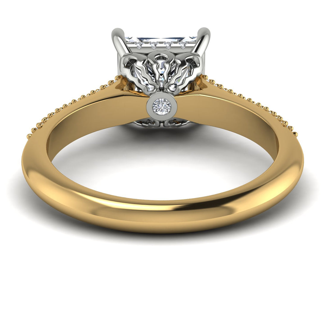 Two Tones Luxury Pave Princess Cut Diamond Engagement Ring With Hidden Stone - Sabrina No. 77