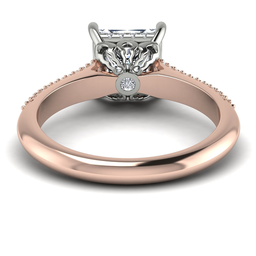 Two Tones Luxury Pave Princess Cut Diamond Engagement Ring With Hidden Stone - Sabrina No. 78