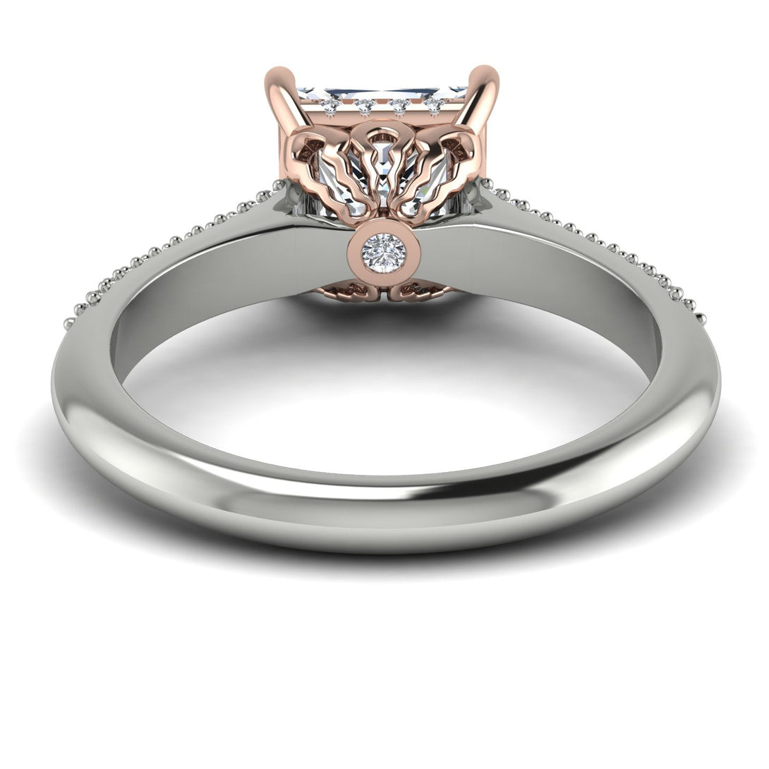 Two Tones Luxury Pave Princess Cut Diamond Engagement Ring With Hidden Stone - Sabrina No. 78