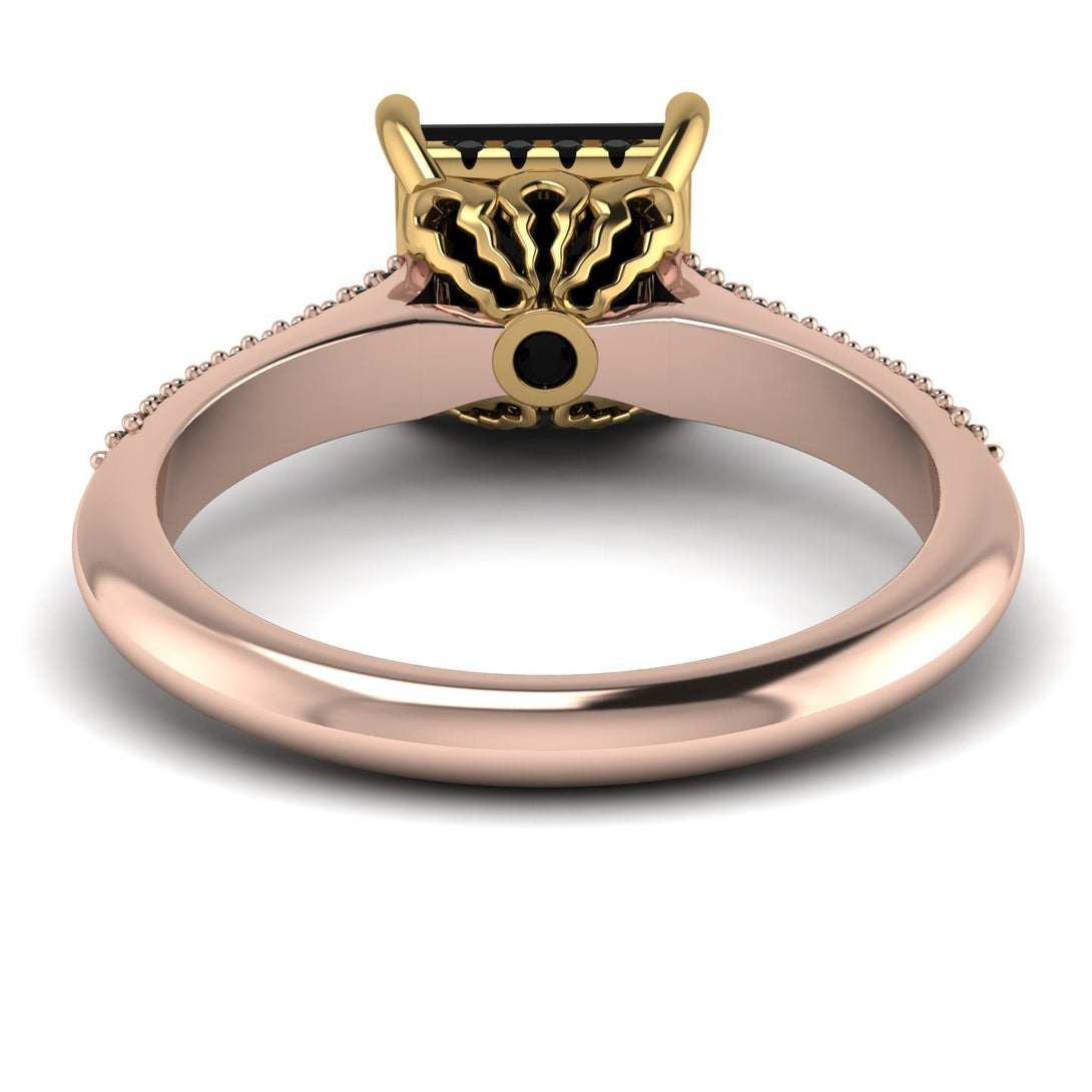 Two Tones Luxury Pave Princess Cut Black Diamond Engagement Ring With Hidden Stone - Sabrina No. 79