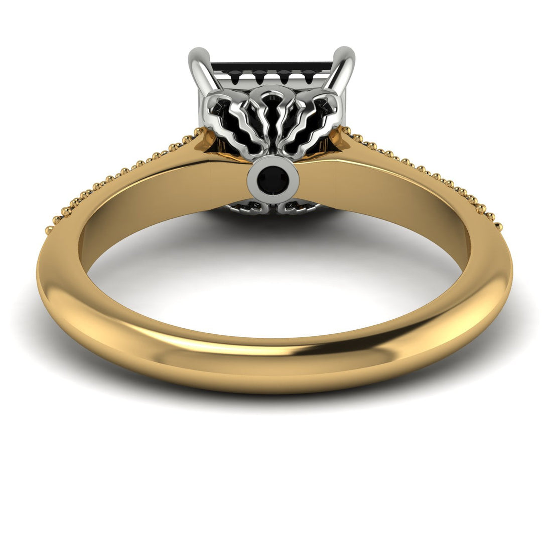 Two Tones Luxury Pave Princess Cut Black Diamond Engagement Ring With Hidden Stone - Sabrina No. 80