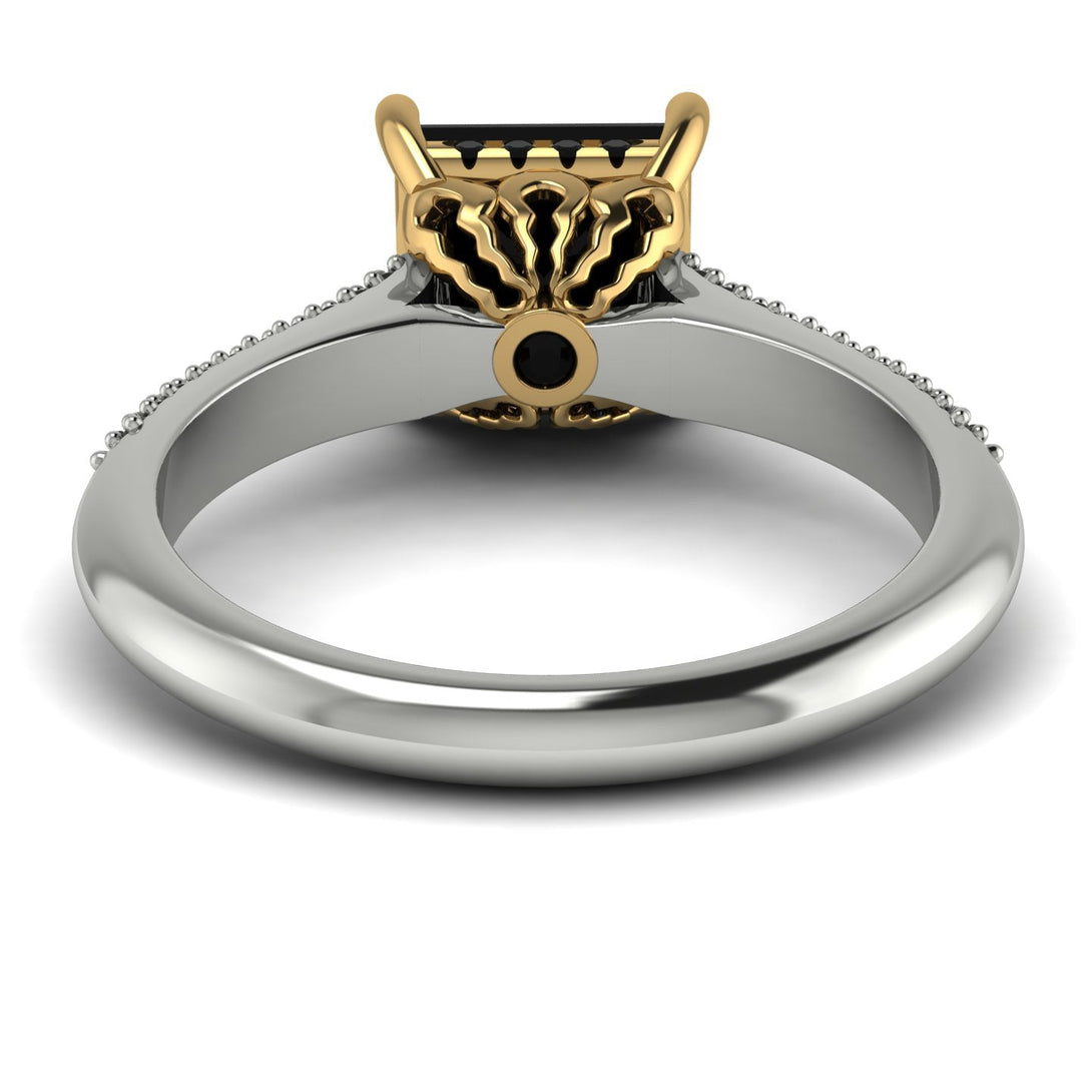 Two Tones Luxury Pave Princess Cut Black Diamond Engagement Ring With Hidden Stone - Sabrina No. 80