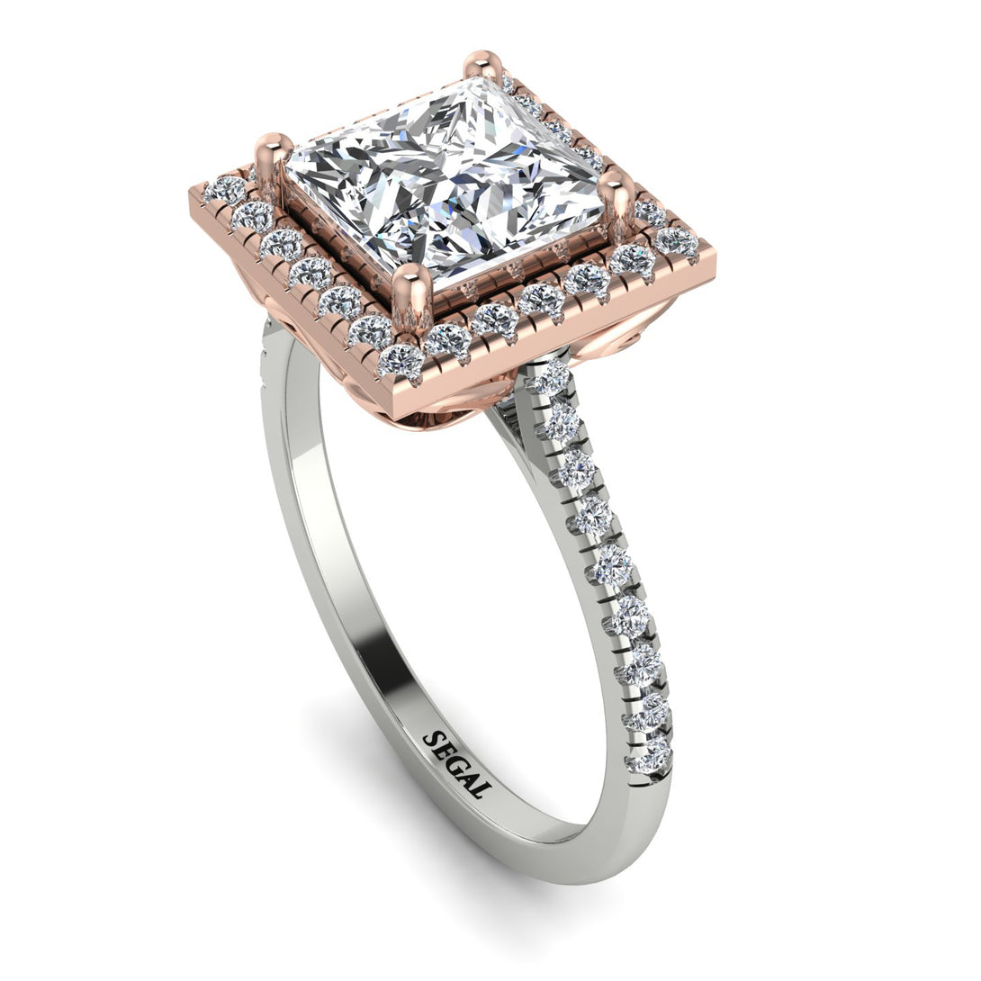 Two Tones Gorgeous Princess Cut Diamond Pave Engagement Ring With Hidden Stone - Margot No. 78