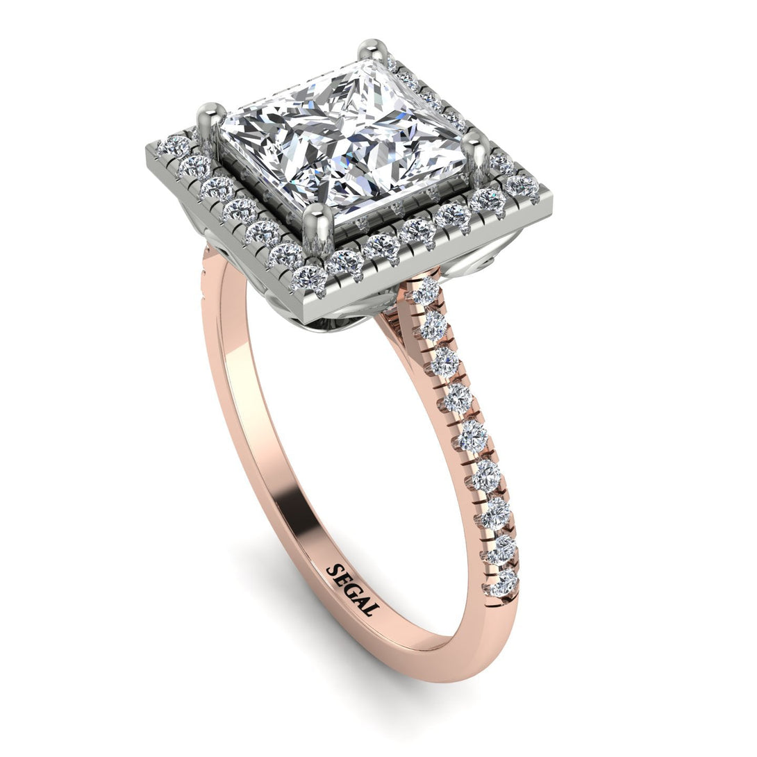 Two Tones Gorgeous Princess Cut Diamond Pave Engagement Ring With Hidden Stone - Margot No. 78