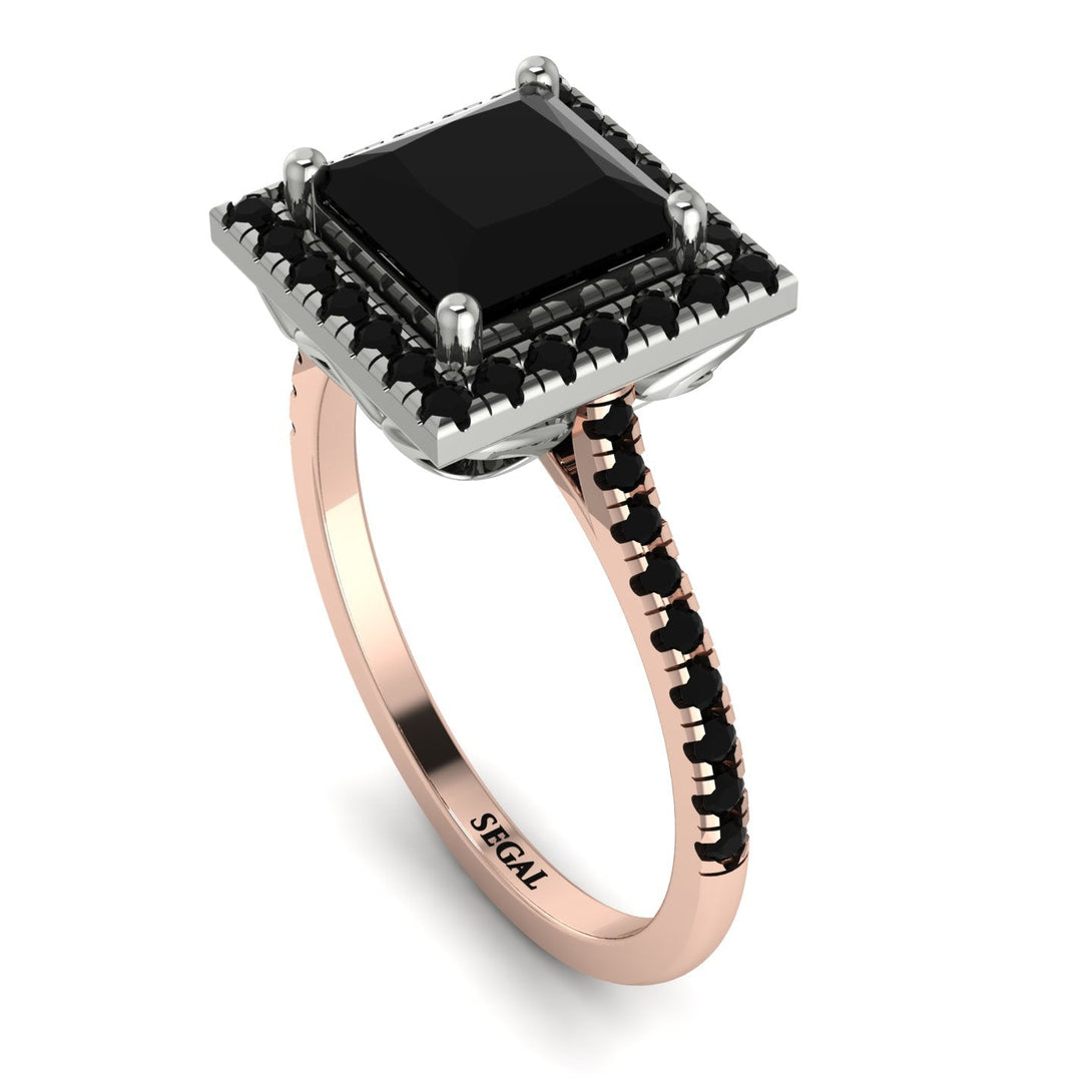 Two Tones Gorgeous Princess Cut Black Diamond Pave Engagement Ring With Hidden Stone - Margot No. 81
