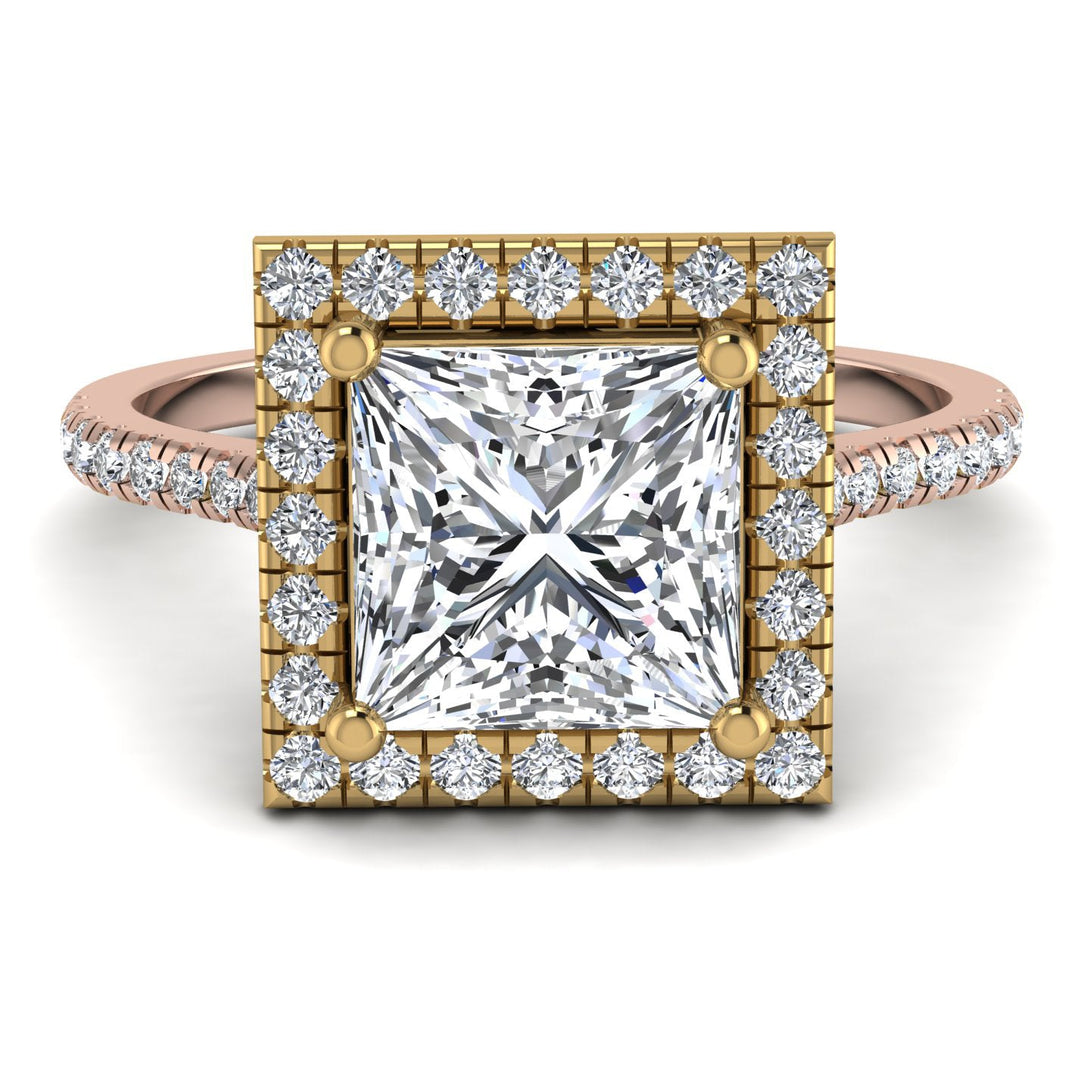 Two Tones Gorgeous Princess Cut Diamond Pave Engagement Ring With Hidden Stone - Margot No. 76
