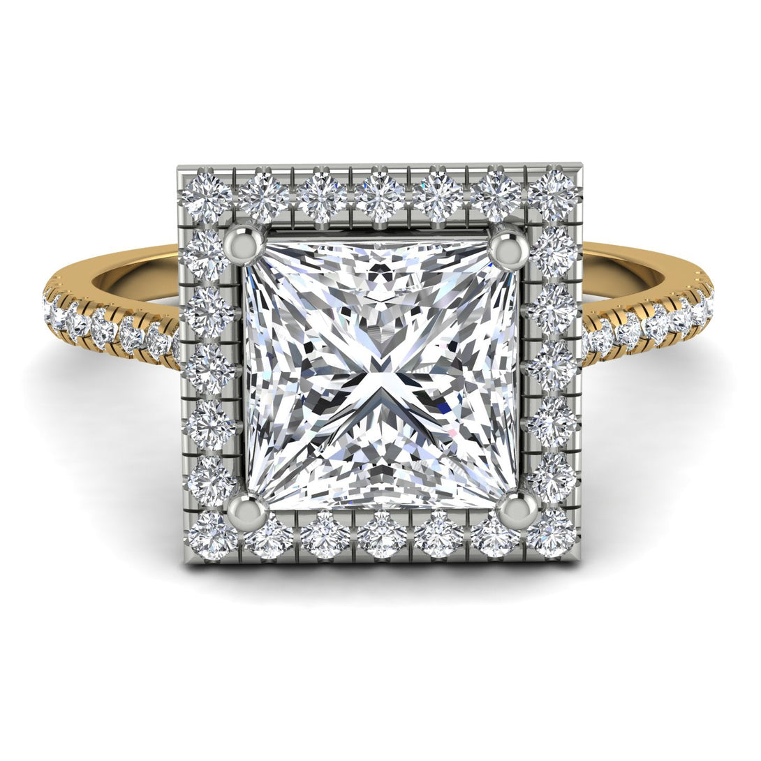 Two Tones Gorgeous Princess Cut Diamond Pave Engagement Ring With Hidden Stone - Margot No. 77