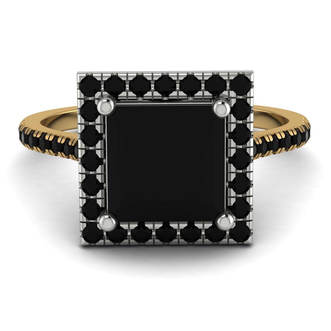 Two Tones Gorgeous Princess Cut Black Diamond Pave Engagement Ring With Hidden Stone - Margot No. 80