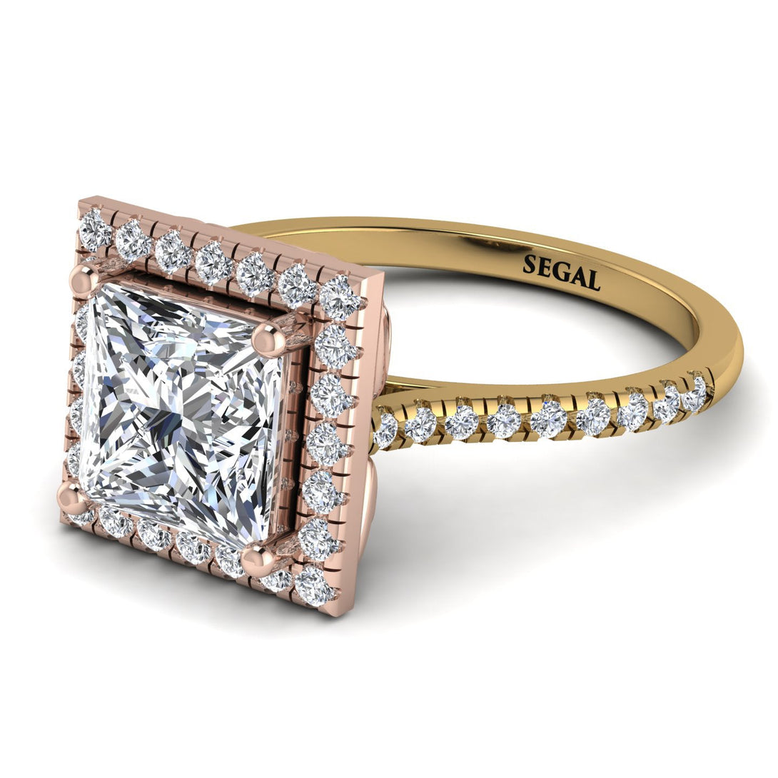 Two Tones Gorgeous Princess Cut Diamond Pave Engagement Ring With Hidden Stone - Margot No. 76