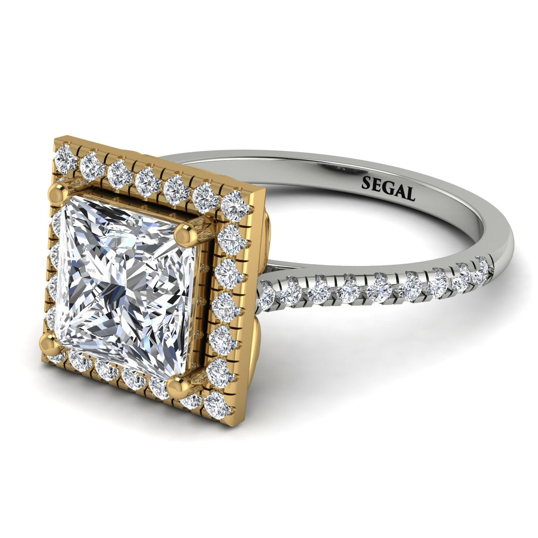 Two Tones Gorgeous Princess Cut Diamond Pave Engagement Ring With Hidden Stone - Margot No. 77