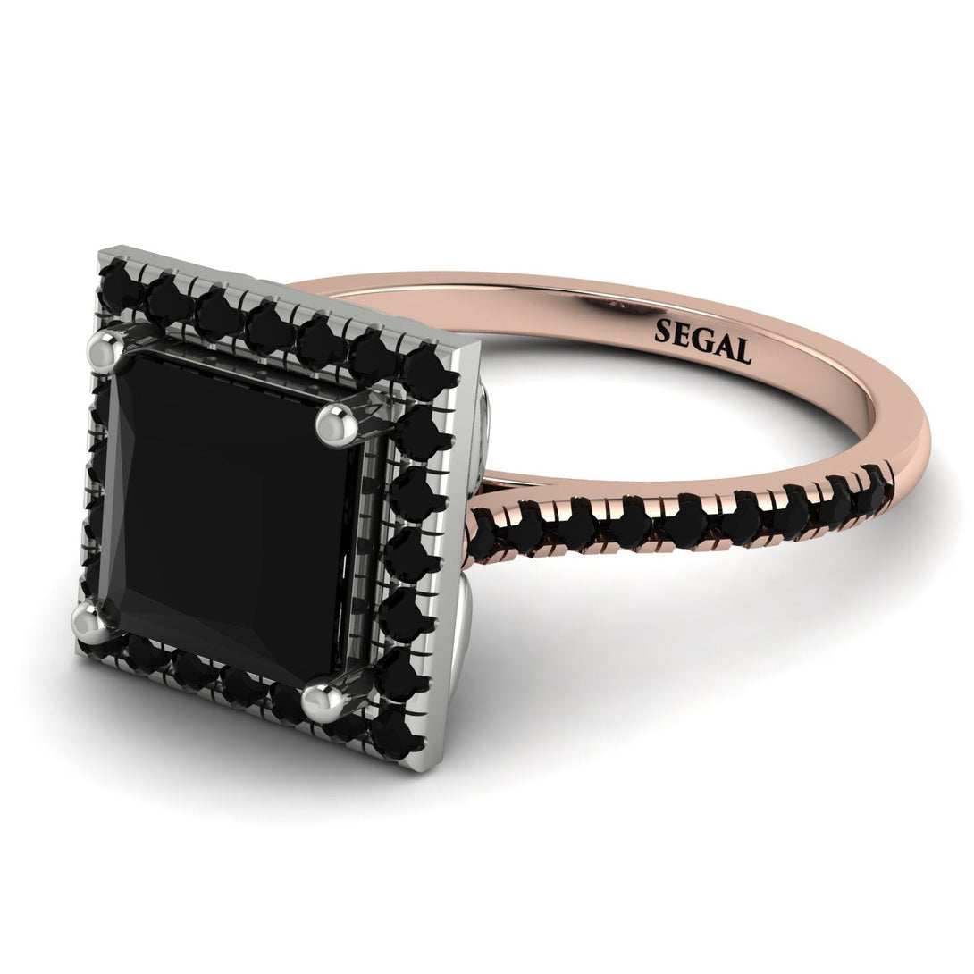 Two Tones Gorgeous Princess Cut Black Diamond Pave Engagement Ring With Hidden Stone - Margot No. 81