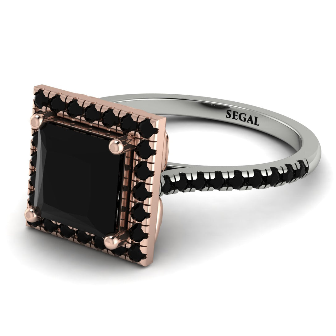 Two Tones Gorgeous Princess Cut Black Diamond Pave Engagement Ring With Hidden Stone - Margot No. 81