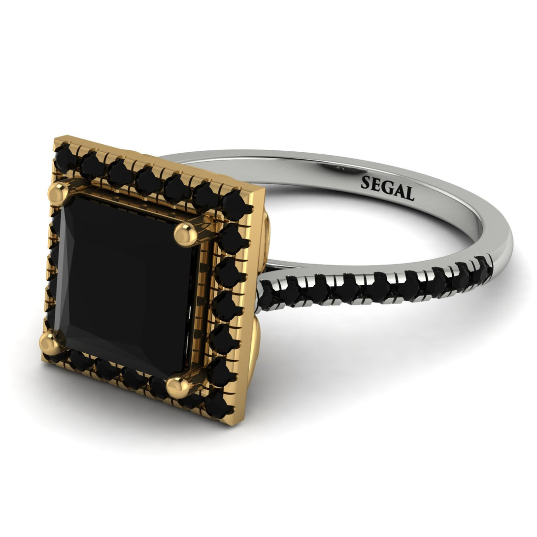 Two Tones Gorgeous Princess Cut Black Diamond Pave Engagement Ring With Hidden Stone - Margot No. 80